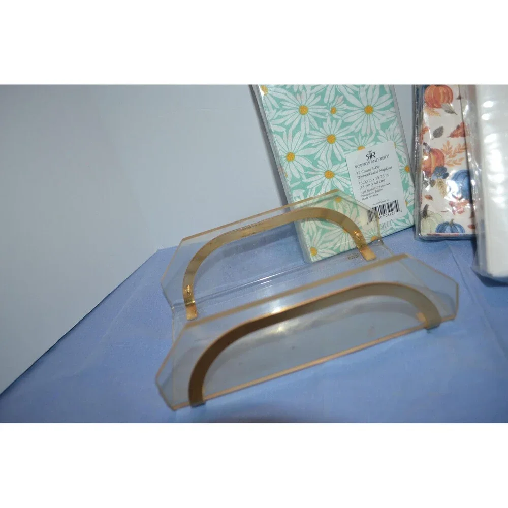 Vintage Acrylic with Gold Tone Guest Towel Holder with Four Seasons Clothes